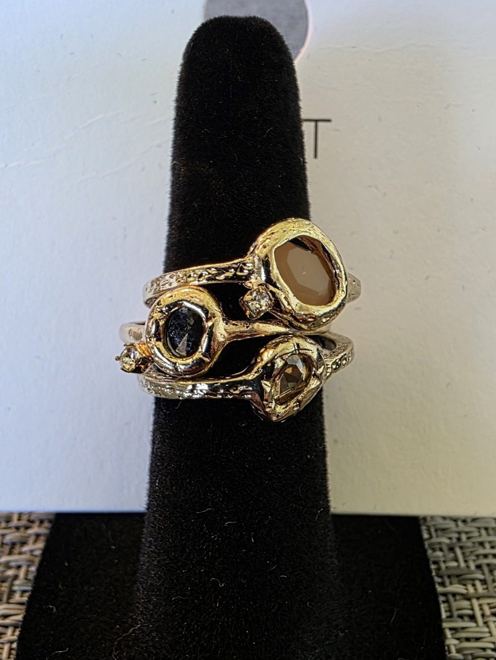 LOFT Gold-Tone Stackable Ring with Multi-Color Stones Sz 6
